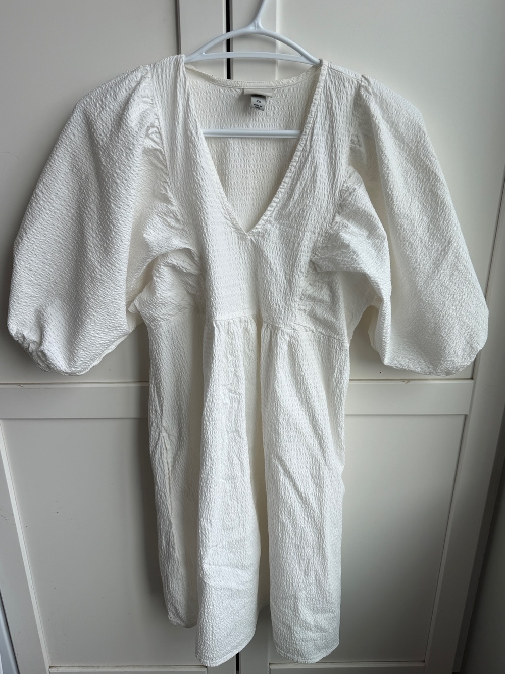 A New Day White Textured Puff Sleeve Mini Dress XS